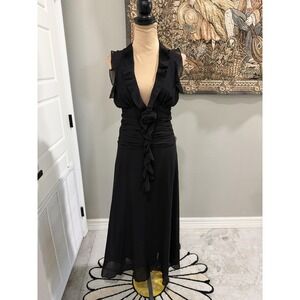 Peppermayo Dress Womens 2 Black Halter Backless Ruffle Maxi Chiffon Fit Flare